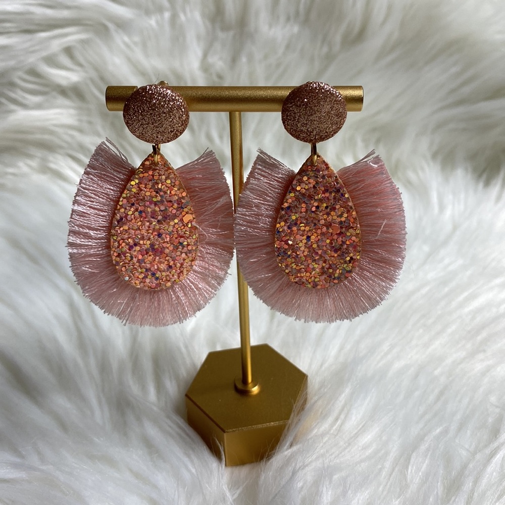 Boutique Pink Sparkles and Fringe Earrings